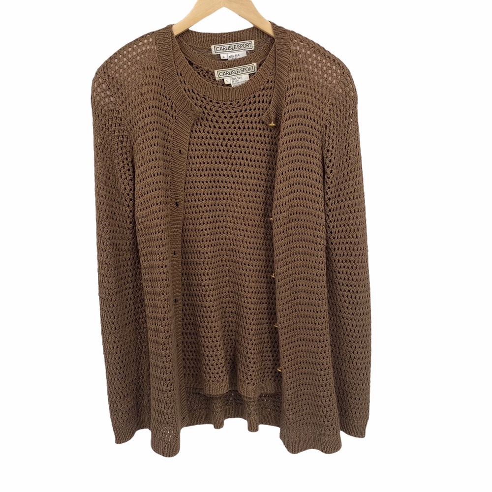 Carlisle Brown Open-Weave Cardigan and Pullover Set